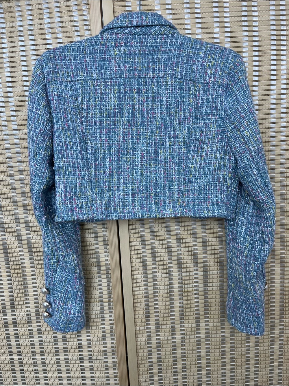 Sugar Thrillz Cropped Tweed Blazer in Blue Multi - Picture 3 of 8
